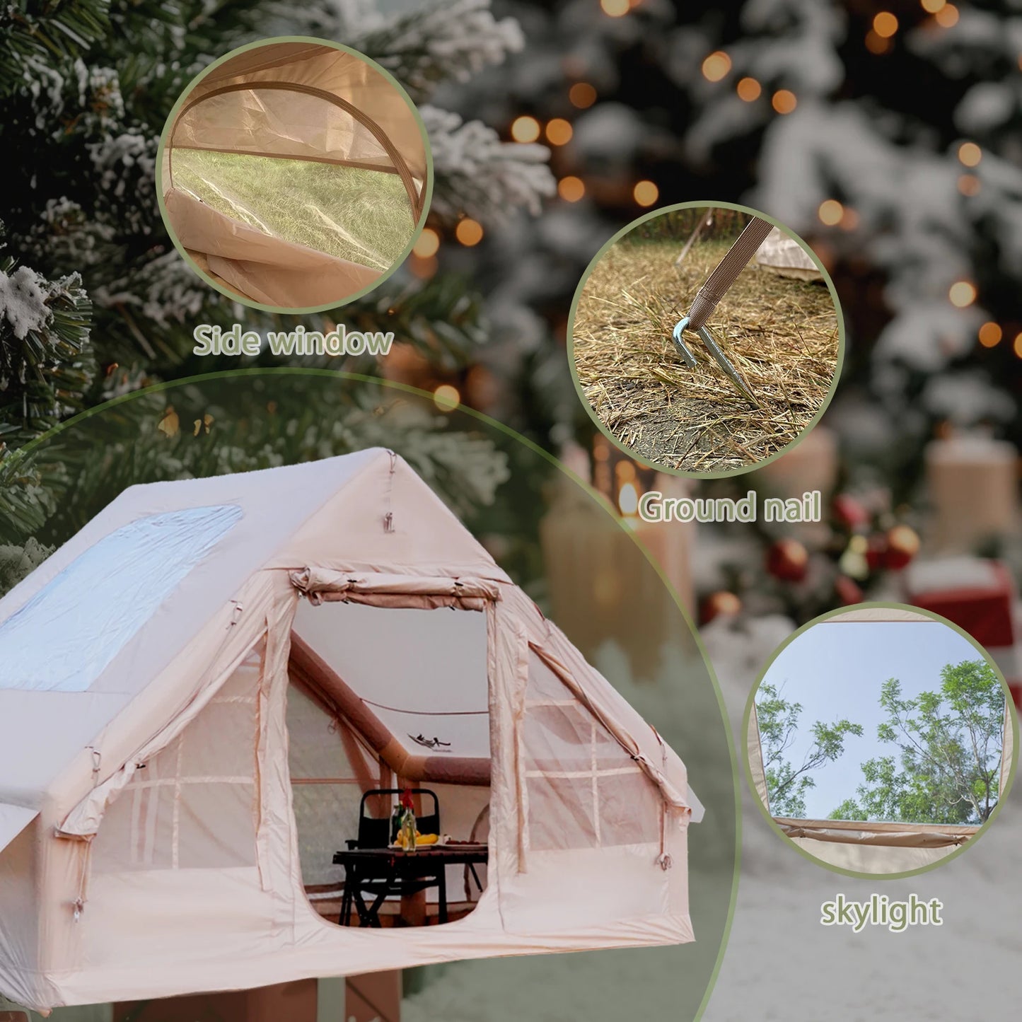 Pakicetus Inflatable Camping Tent 4-8 Person Quick Setup Stove Jack