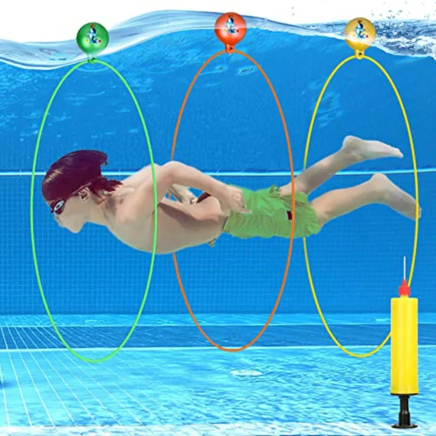 23PCS Pool Toys Games for,No Assembly Stability Swim Thru Rings, Pool Diving Toys for 3, 4, 5, 6, 7, 8, 9, 10, 11, 12 Swim Ring