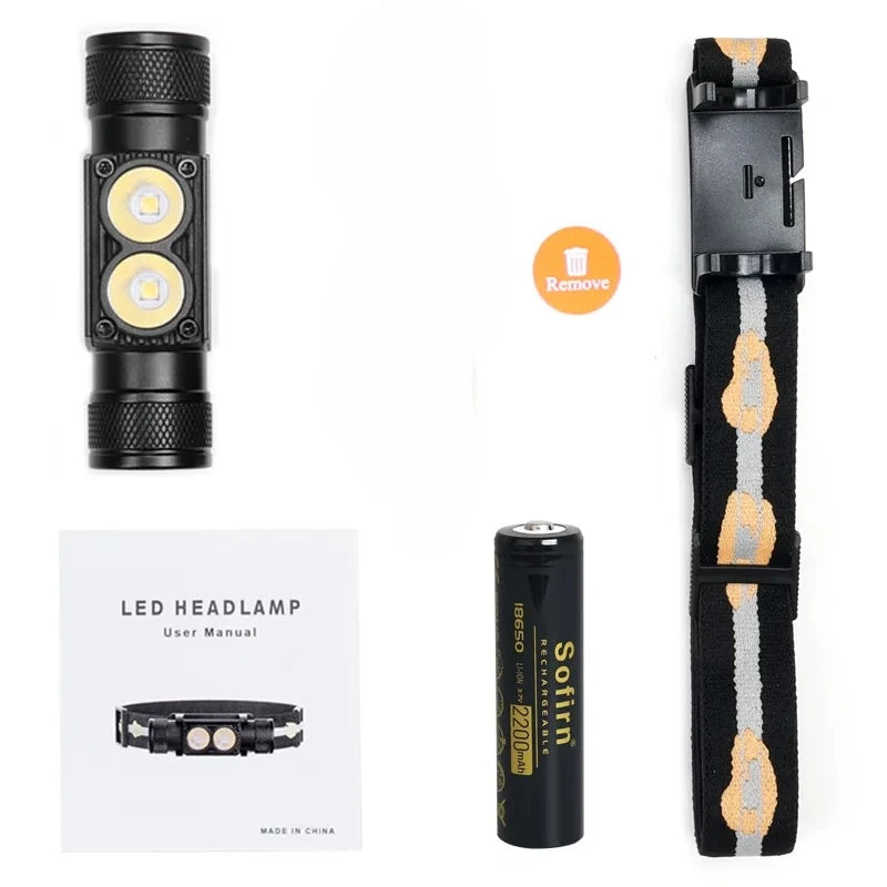 H25L USB Rechargeable Headlamp 18650 Head Light Dual 1200LM 90CRI 5000K EDC Flashlight