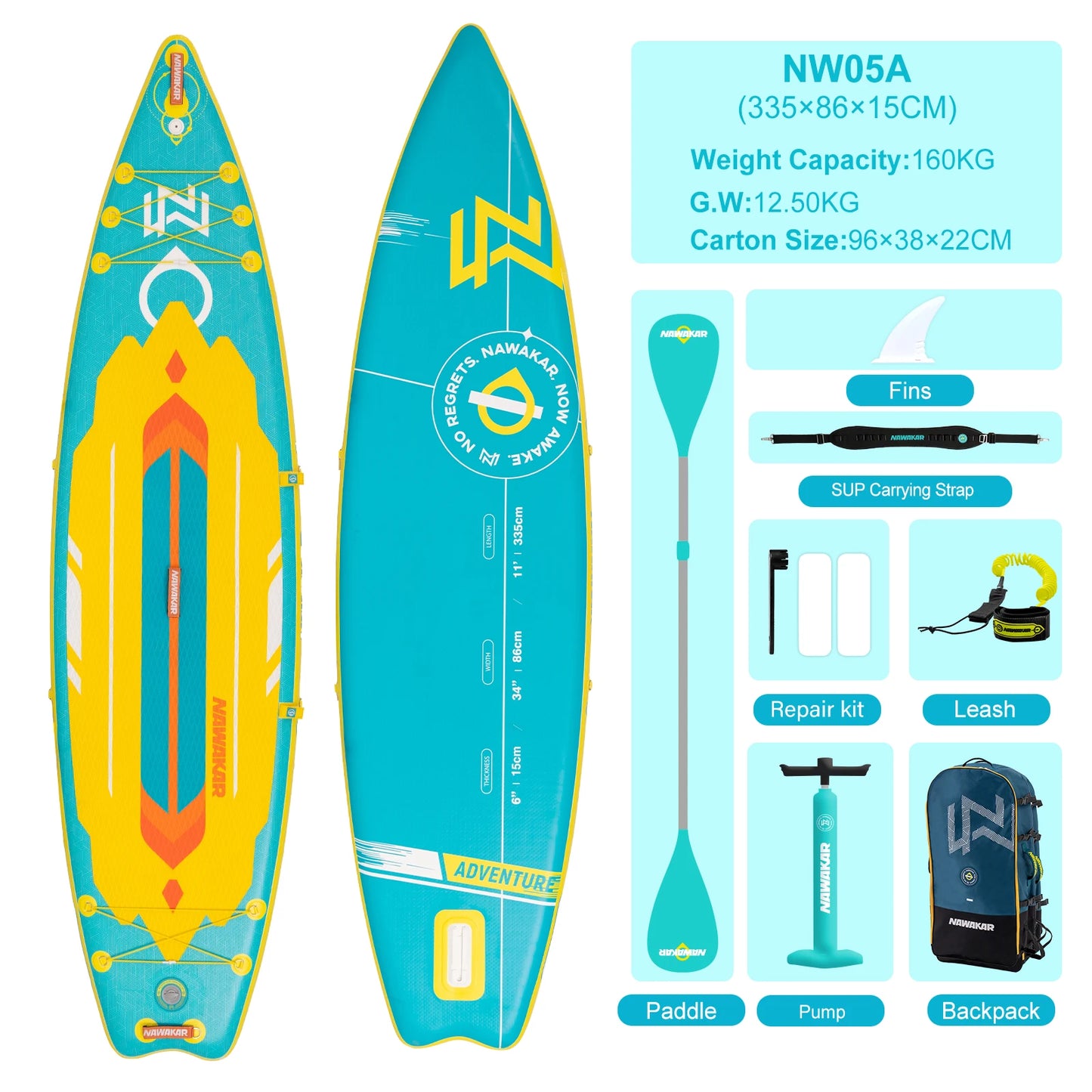 NAWAKAR NW02A 14FT 26" Inflatable Stand Up Paddle Board Double-Chamber Racing ISUP Premium Complete Set 180KG Capacity Adult SUP