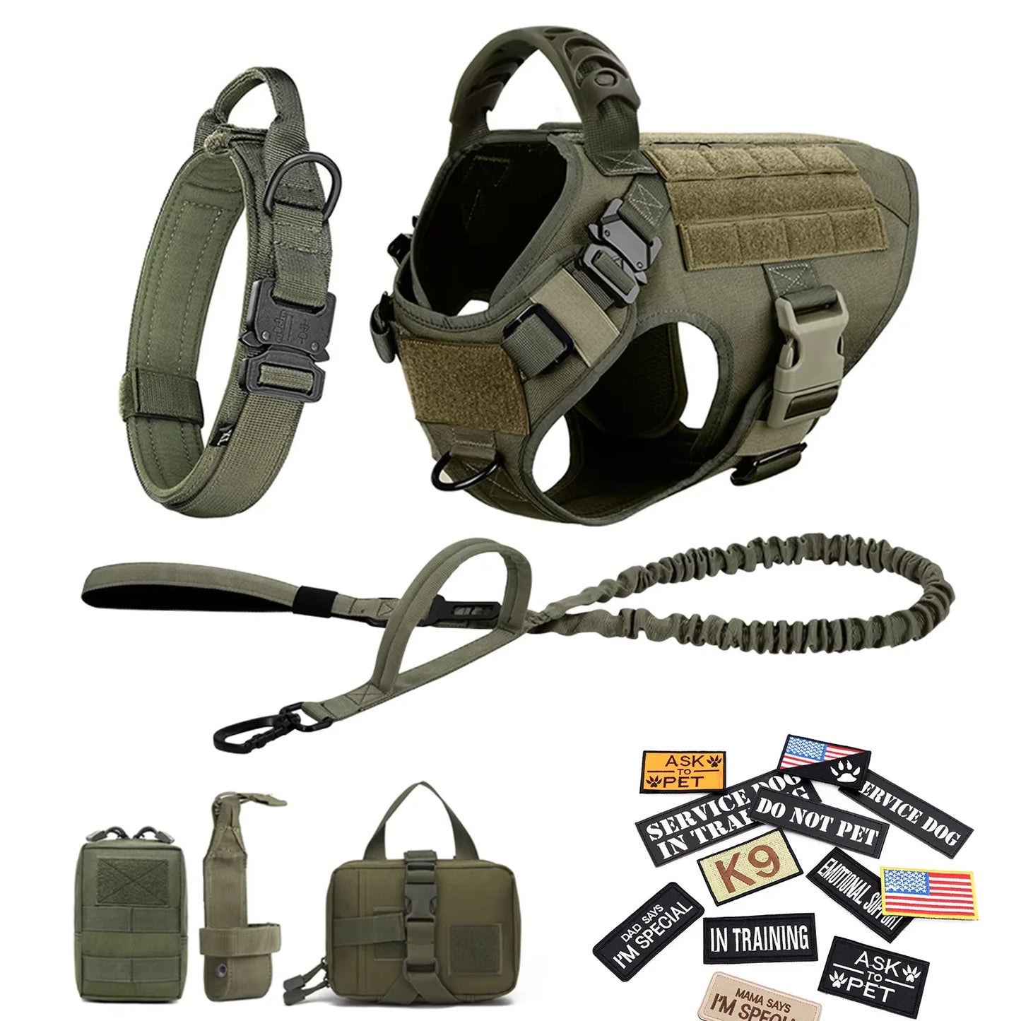 Professional Dog Harness Vest Set With Collar Leash And Patches