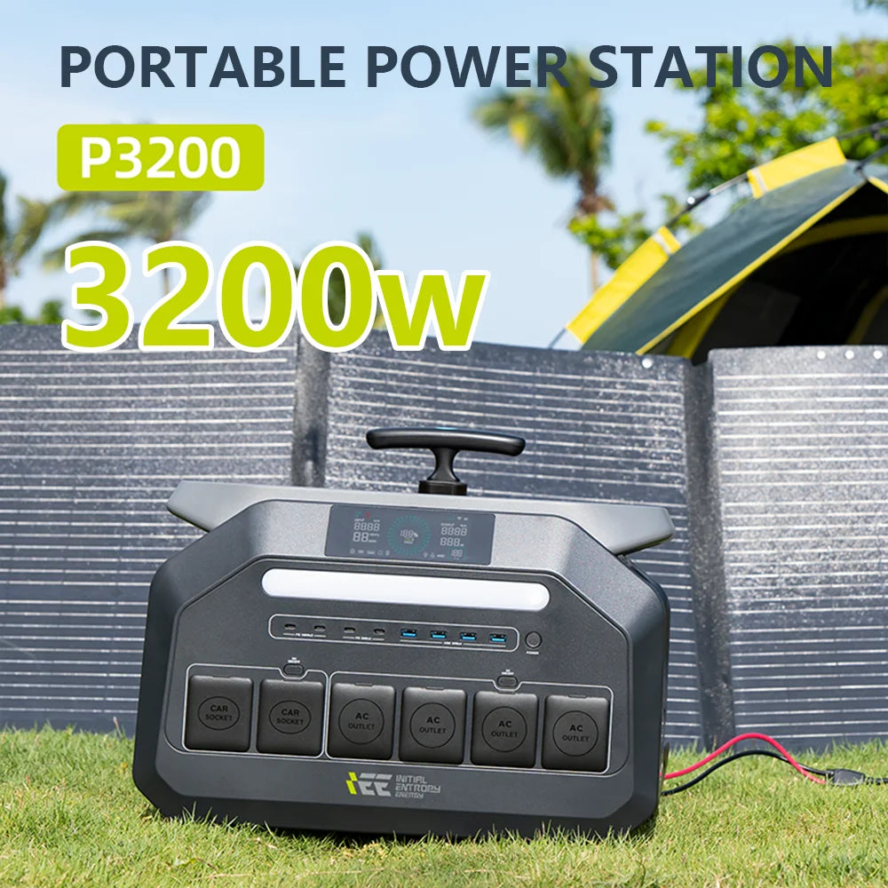 IEE P3200 3200W Portable Power Station 2048Wh LiFePO4 Solar Generator, 6400W Surge, Fast Charge, Backup Power for Home Emergency Hurricane Camping RV Outdoor Use