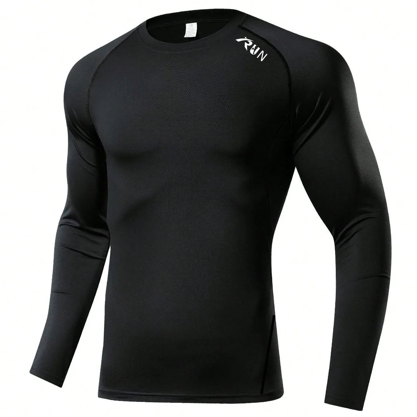 Men Black Long Sleeve Compression Shirt Quick Dry UV Protection Fitness Running Sport Baselayer Top