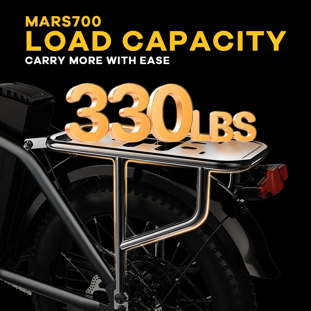 1000W Peak 20" Fat Tire Foldable Electric Bike, 48V 20Ah Removable Battery, All Terrain Adult Commuter Ebike Cybervelo Mars700
