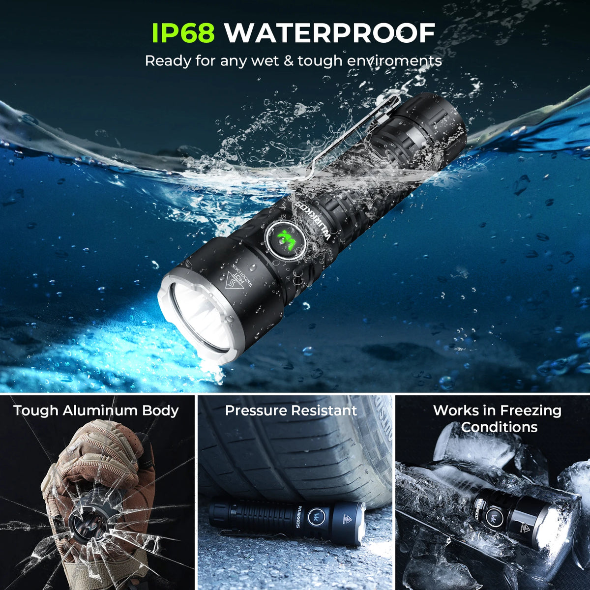 Wurkkos TS28 Tactical Flashlight Magnetic Tail Switch 21700 Rechargeable USB-C Port 3200 Lumens Portable Flashlight