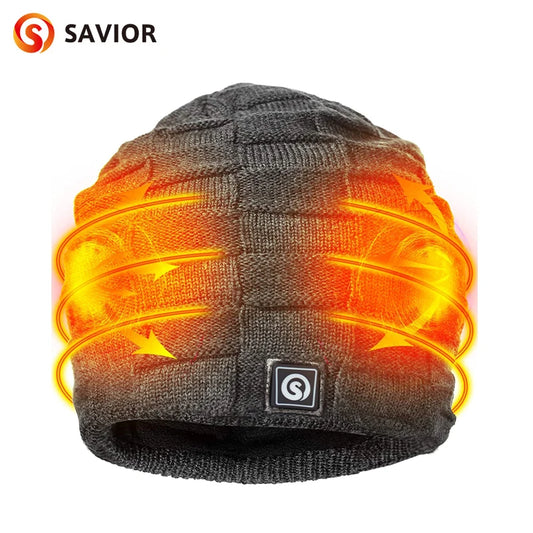 Savior Heated Hat Battery Heated Beanie Electric Rechargeable Warm Winter Heated Fleece Cap