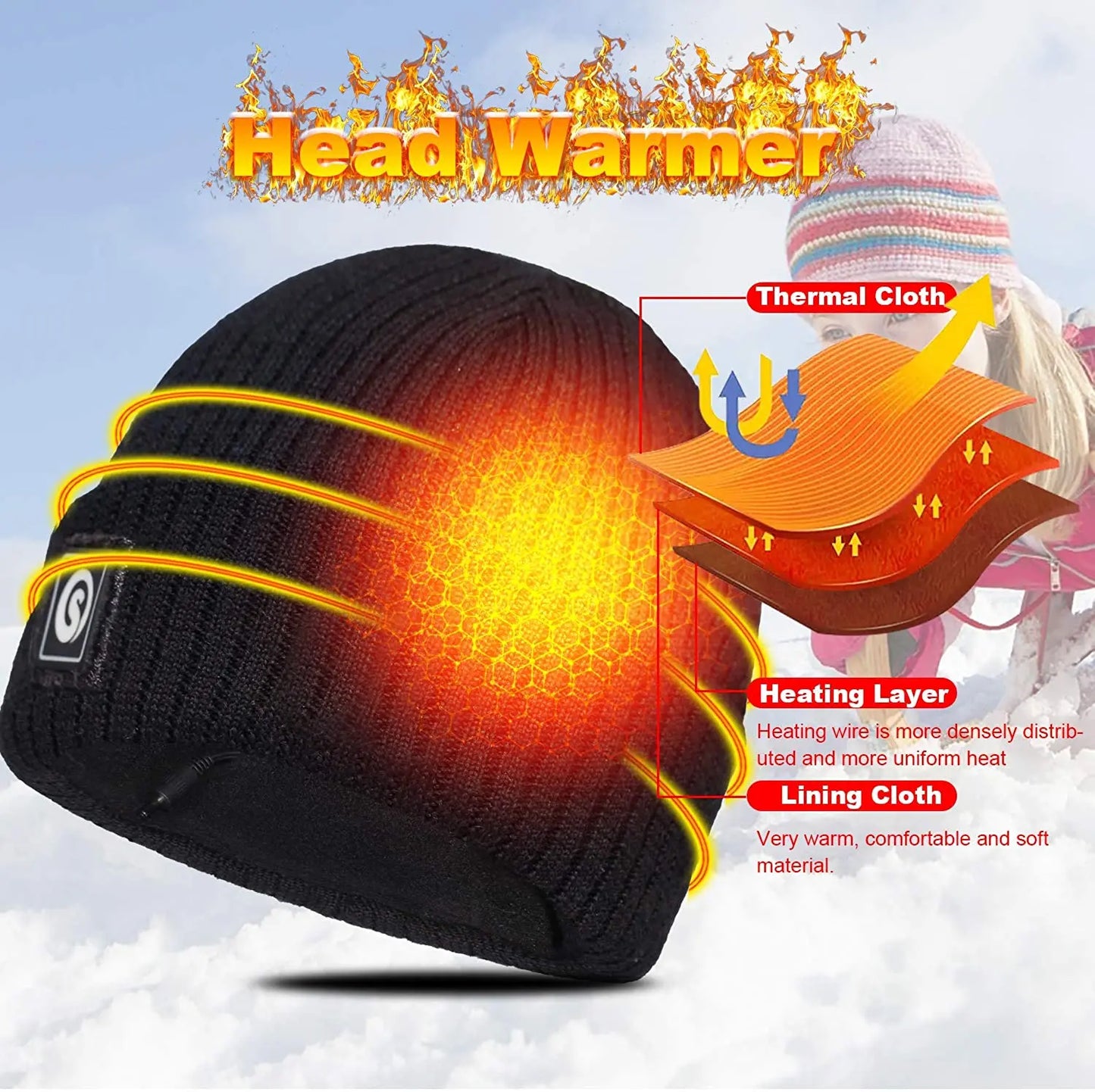 Savior Heated Hat Battery Heated Beanie Electric Rechargeable Warm Winter Heated Fleece Cap