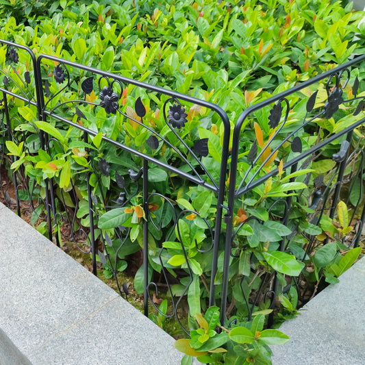 5 PACK Black Coated Steel Decorative Garden Fence Panel, 32x 24-inch Metal Border Folding Fence