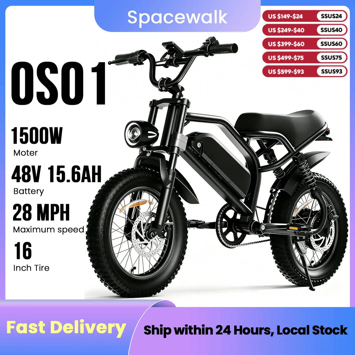 Eilleo Spacewalk 1500W Full Suspension Fat Tire Electric Bike