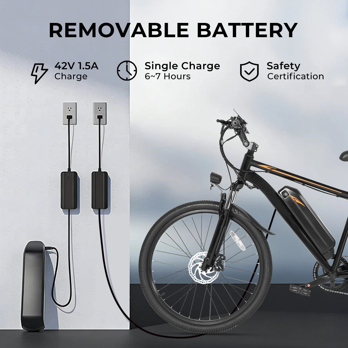 【1 Year Warranty】DYU M26 Electric Bicycle 1000W Peak Motor 36V 10AH Removable Battery Electric Bike 26 Inch City E-bike UL2849