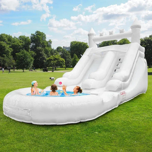White Big Commercial PVC Inflatable Water Slide For Kids With Big Splash Pool Backyard Water Slide And Swimming Pool Summer Fun