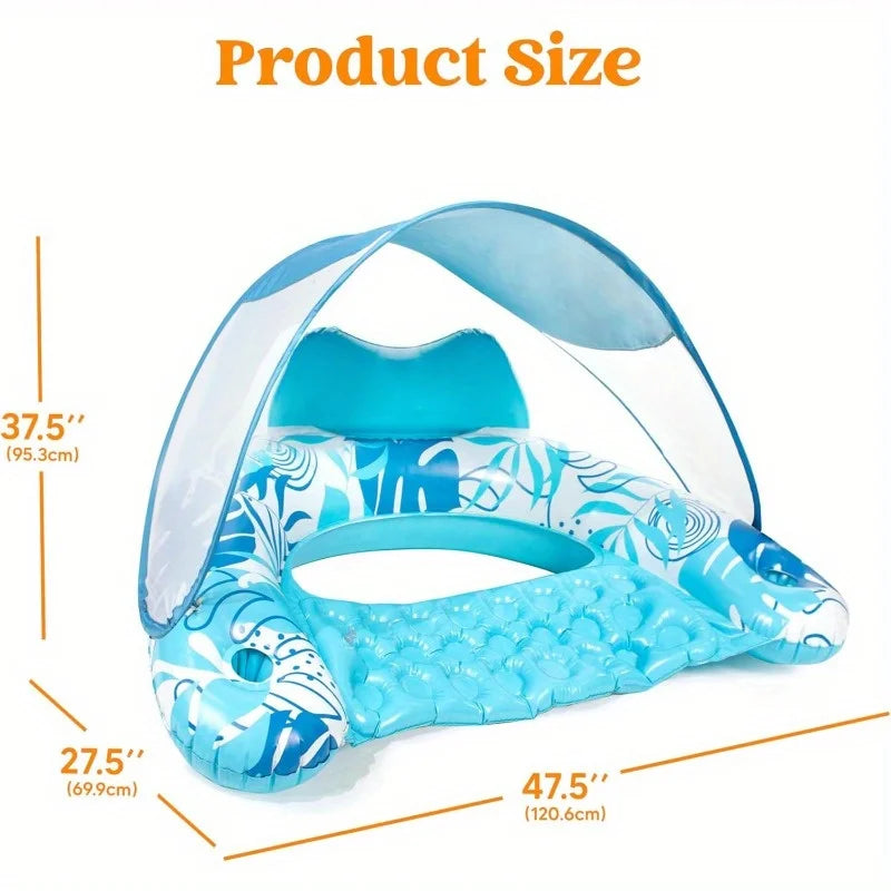 JOYFY XL Inflatable Pool Floats with Canopy Lounge Chairs with Cup Holders for Adults Inflatable Floaties Party Beach Summer