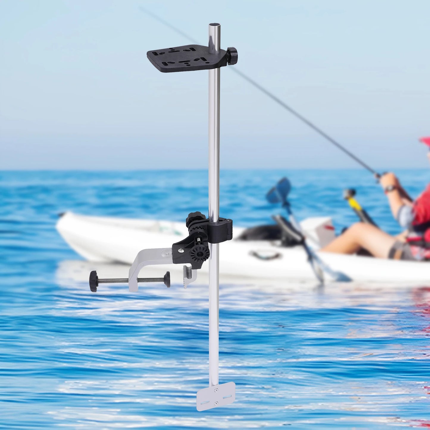 Portable Fish Finder Mount, Universal Fish Finder Bracket w/360° Adjustable Rotatable Transducer Pole Mount for Boat Canoes