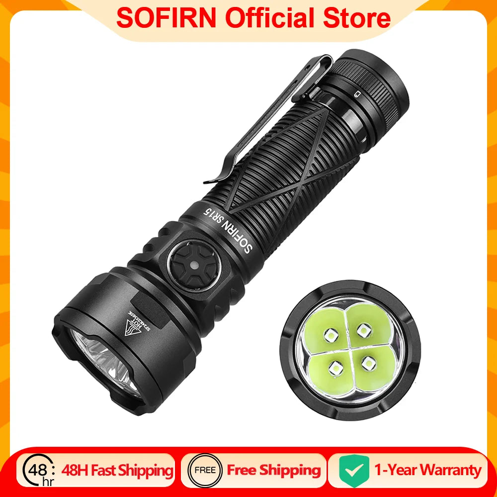 Sofirn SR15 Flashlight 4500LM SFT25R Powerful LED Light 21700 USB C Rechargeable 5V/3A Charge and Discharge Torch