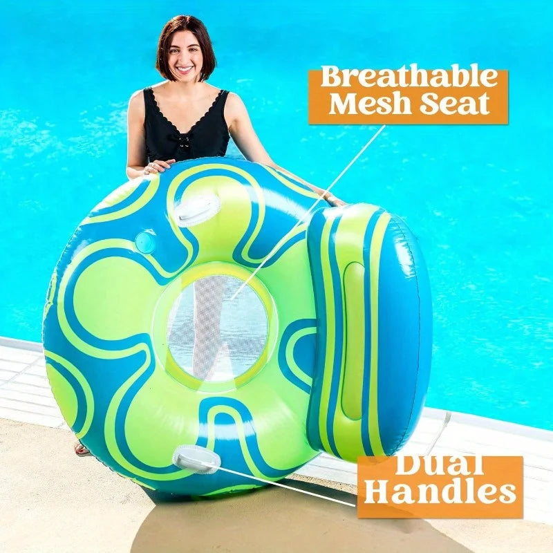 Inflatable Pool Float Sofa Lounger with Cup Holder and Backrest