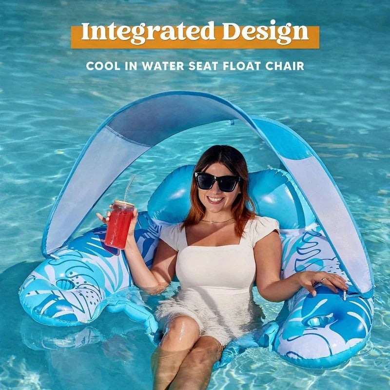 JOYFY XL Inflatable Pool Floats with Canopy Lounge Chairs with Cup Holders for Adults Inflatable Floaties Party Beach Summer
