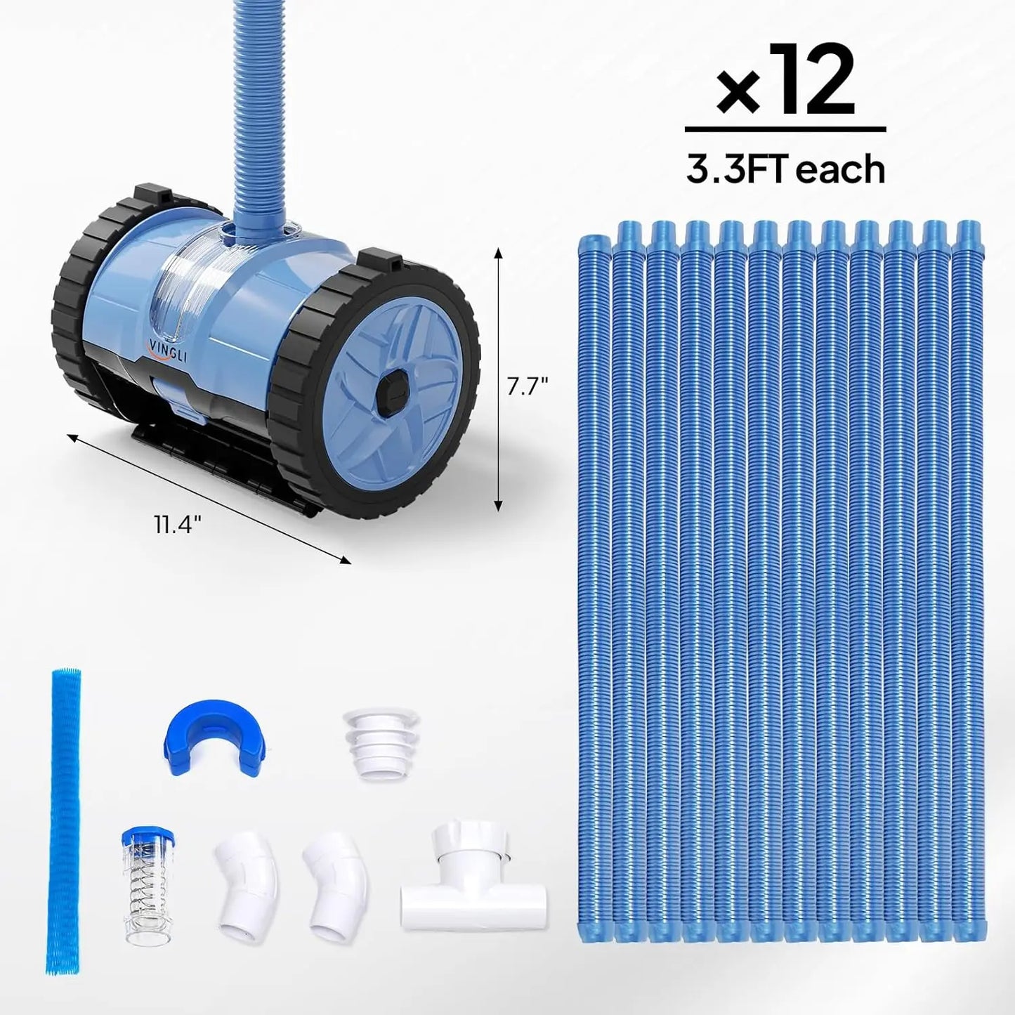 Pool Vacuum Cleaner, Suction Side Wall-Climbing Sweeper for Ground&Inground Pools,  39.6ft Tangle-Free Hose