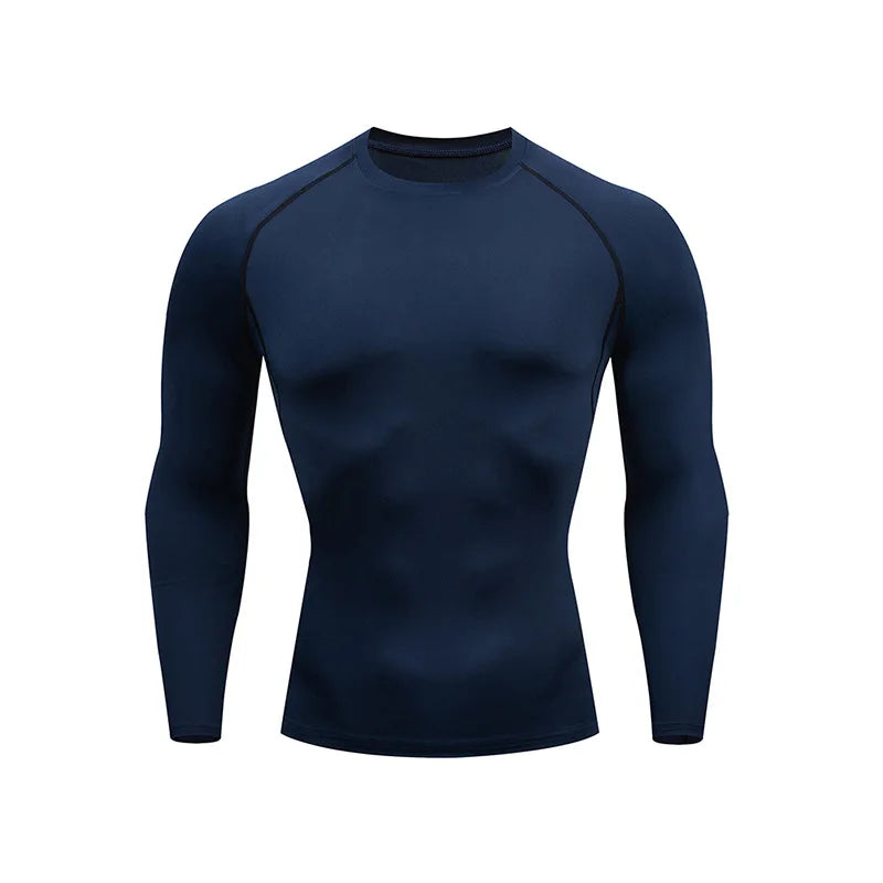 Men Black Long Sleeve Compression Shirt Quick Dry UV Protection Fitness Running Sport Baselayer Top