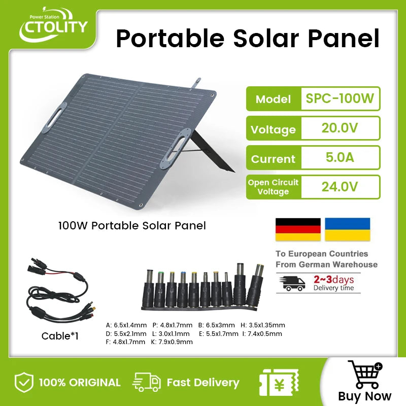 Camping 100W Solar Panel Complete Kit Foldable Portable Generator Battery Energy Built-in MPPT Comtroller System Waterproof