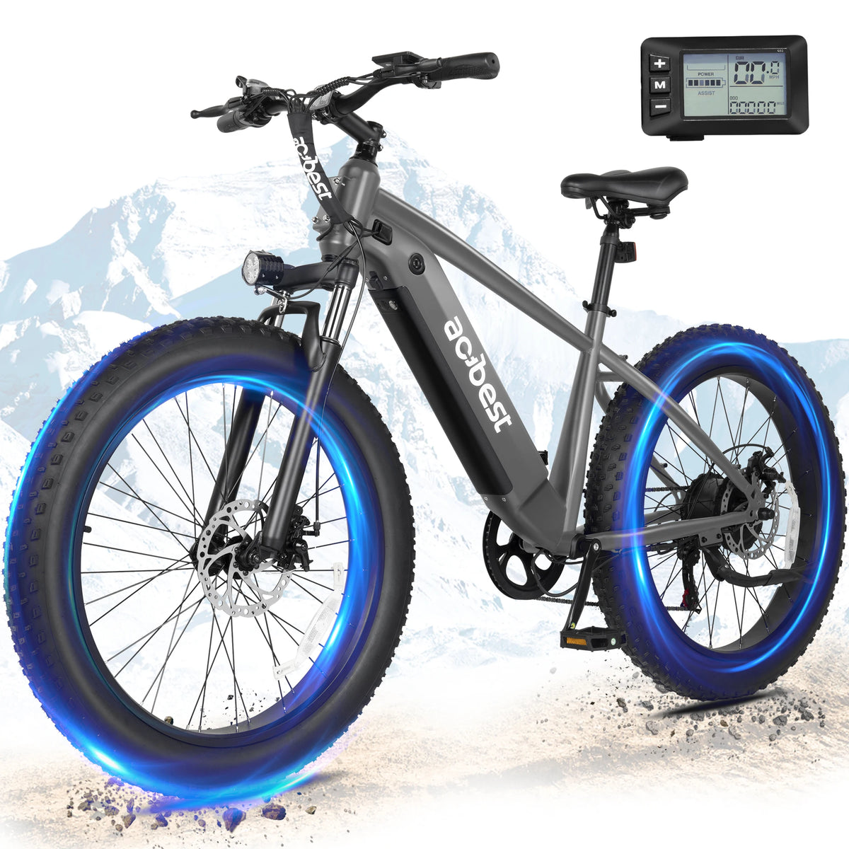ActBest Ranger Electric Bike for Adults, 26"×4.0" Fat Tire Electric Mountain Bike, Peak 1300W 48V 13Ah,  28MPH 65 Miles  Electric Bicycle, 7-Speed, with Free Bike Lock & Mirror