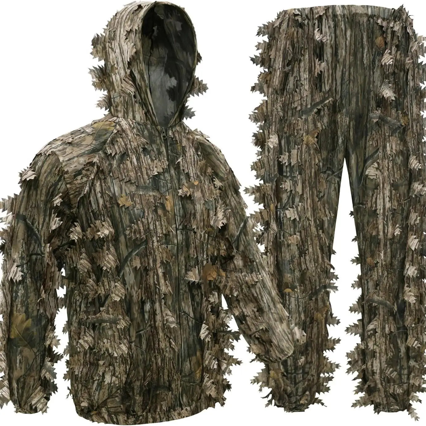 3D Bionic Leafy Ghillie Suit Camouflage Clothing Hunting Sniper Tactical Gear Breathable Mesh Jungle Woodland Stealth Apparel Elastic Waist Free Size For Outdoor Shooting Airsoft Paintball Wildlife Photography Men Gift
