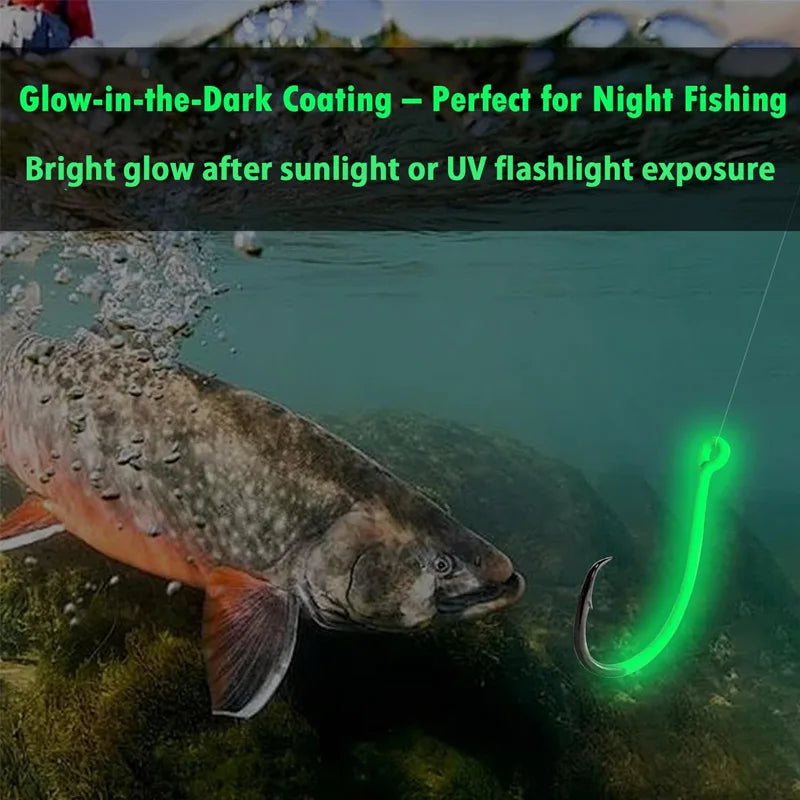20Pcs Glow in Dark Circle Hooks Saltwater Offset Fishing Hooks for Catfish Bass Trout, Available in 7 Sizes (1/0 to 10/0)