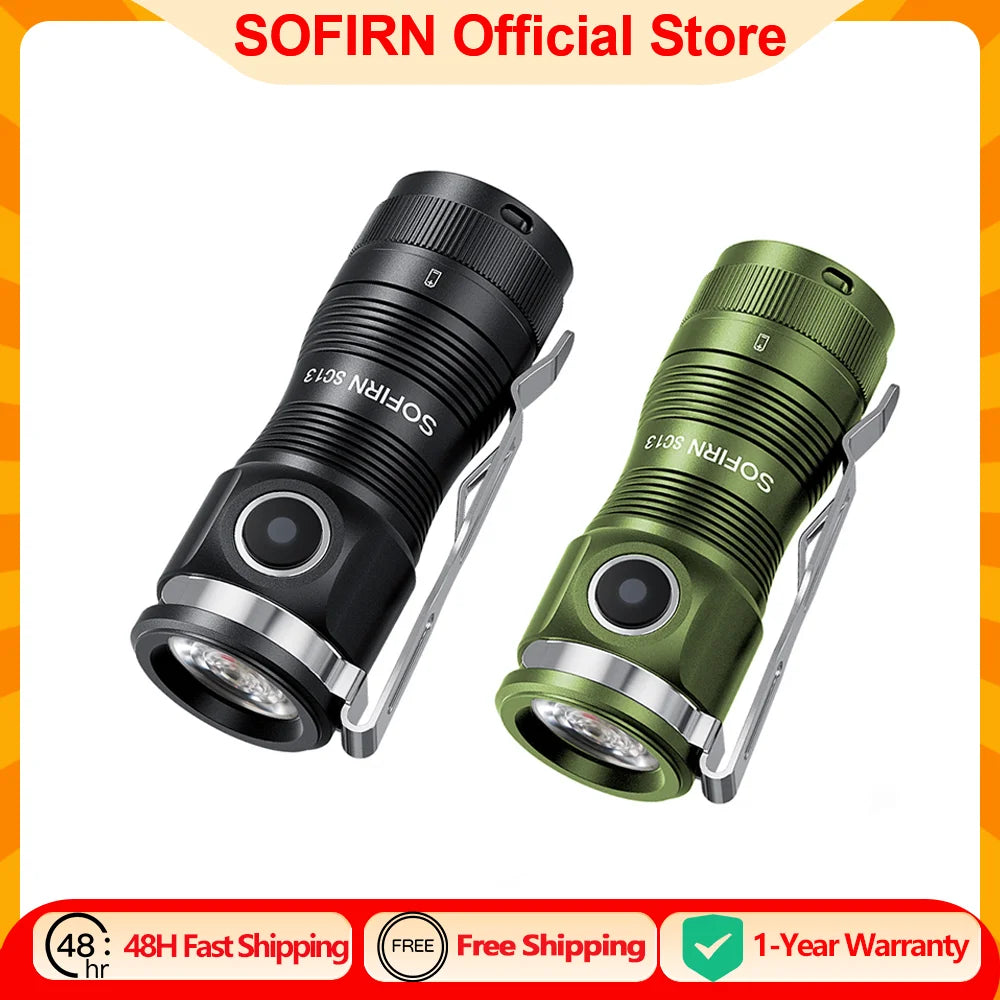 Sofirn Mini SC13 SST40 LED 1300lm 18350 Rechargeable Flashlight 6000K Keychain Light with Magnetic