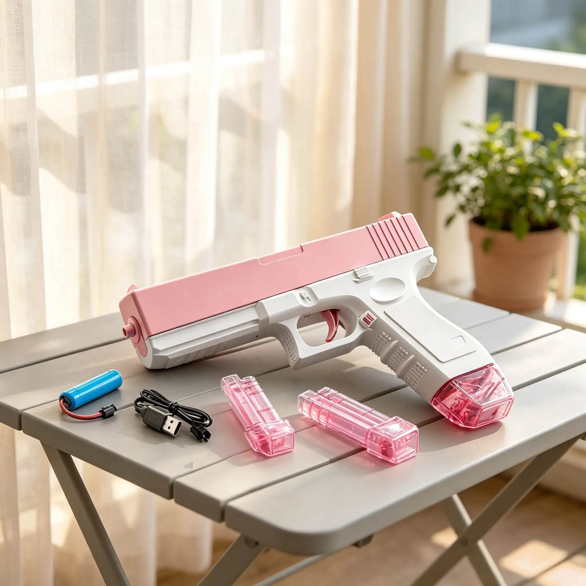 Electric Water Gun Toy With Continuous Firing And Dual Magazines