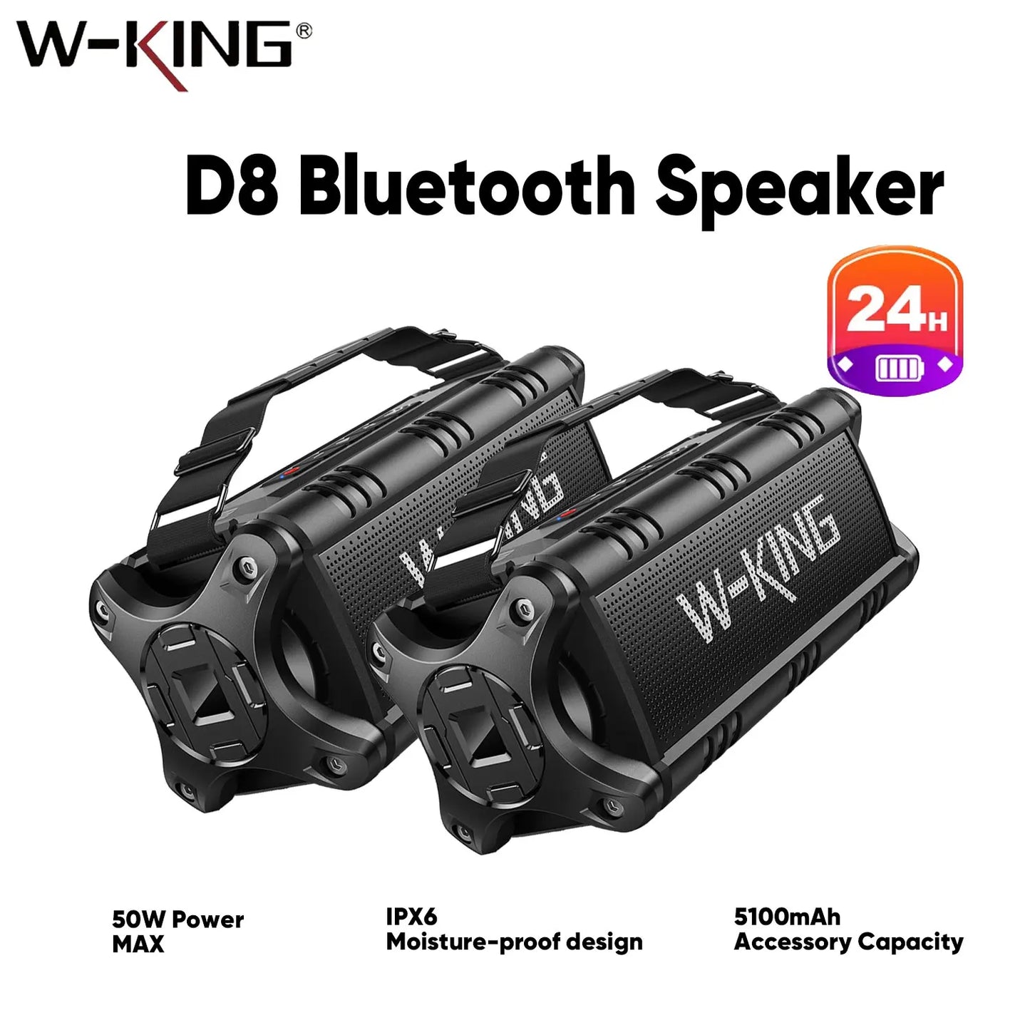 W-KING Portable 90W Max Bluetooth Speaker Outdoor Speaker Loud, IPX6 Waterproof/50W Deep Bass Subwoofer Wireless for Party