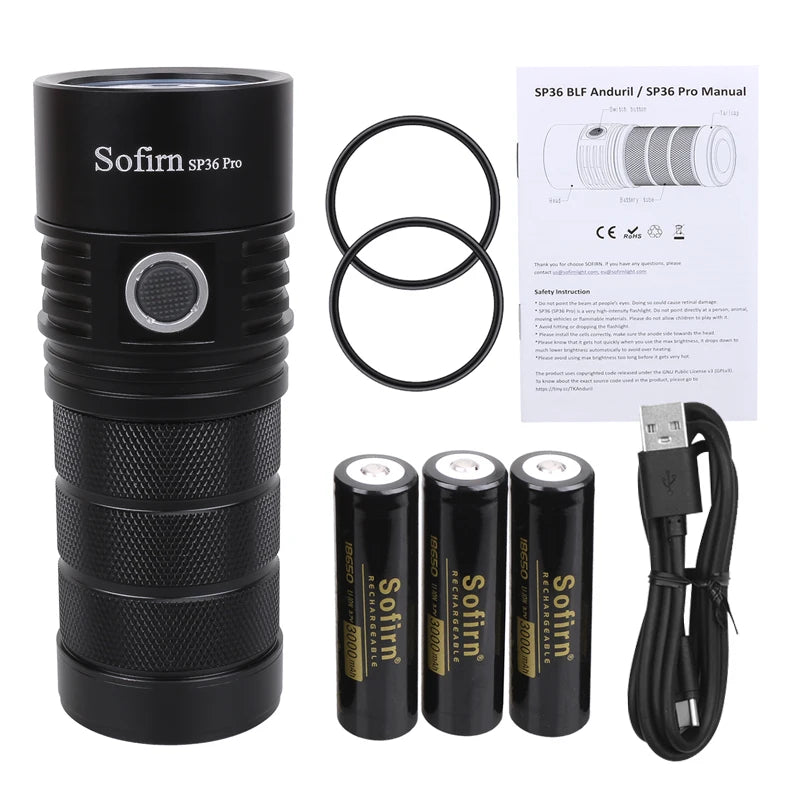 SOFIRN SP36 Pro Anduril 4*SST40 Powerful 8000LM LED Flashlight USB-C Rechargeable 18650 Torch Super Bright Lantern