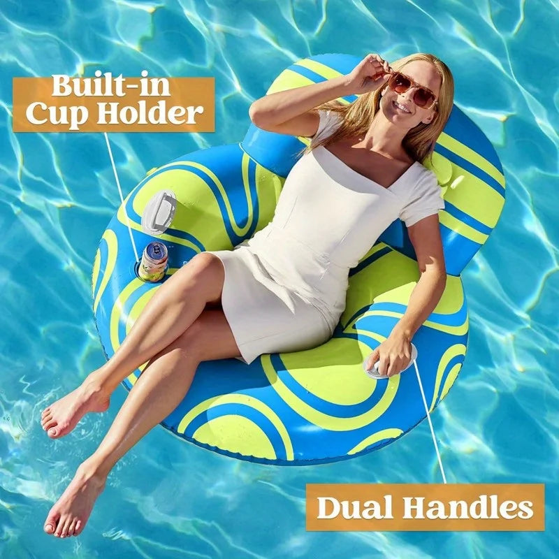 Inflatable Pool Float Sofa Lounger with Cup Holder and Backrest