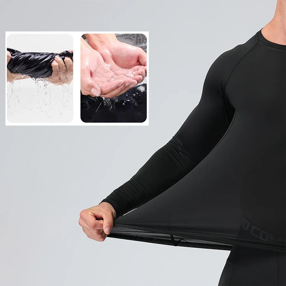 Men Black Long Sleeve Compression Shirt Quick Dry UV Protection Fitness Running Sport Baselayer Top