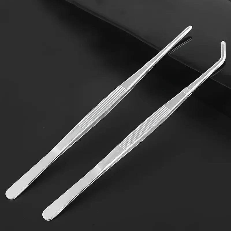 2-Piece Professional Stainless Steel Kitchen Tweezers - Electroplated, for Seafood, BBQ, and Precision Cooking