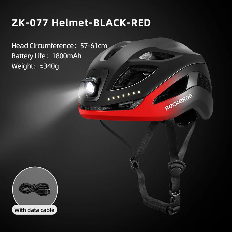 ROCKBROS Cycling Light Helmet Type-C Charging Electric LED Front Light Helmet Night Cycling Safety Helmet Bicycle Scooter Helmet