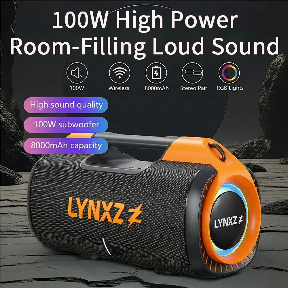 LYNXZ 100W Portable Bluetooth Speaker With Waterproof Build And Strong Bass