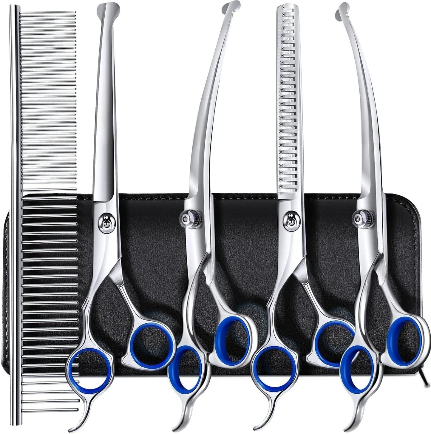 Titanium Coated Professional 7 in 1 Stainless Steel Dog Grooming Scissors with Safety Round Tip, Pet Grooming Scissor for Dog