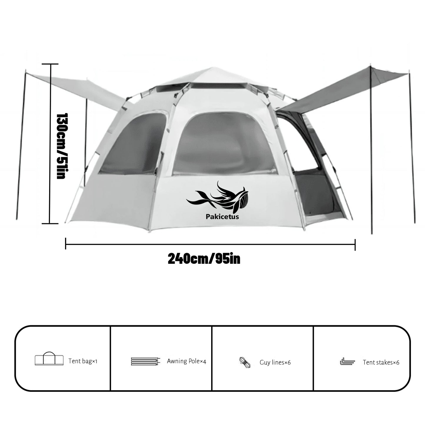 Pakicetus Hexagonal Quick Set Camping Tent With Ventilation