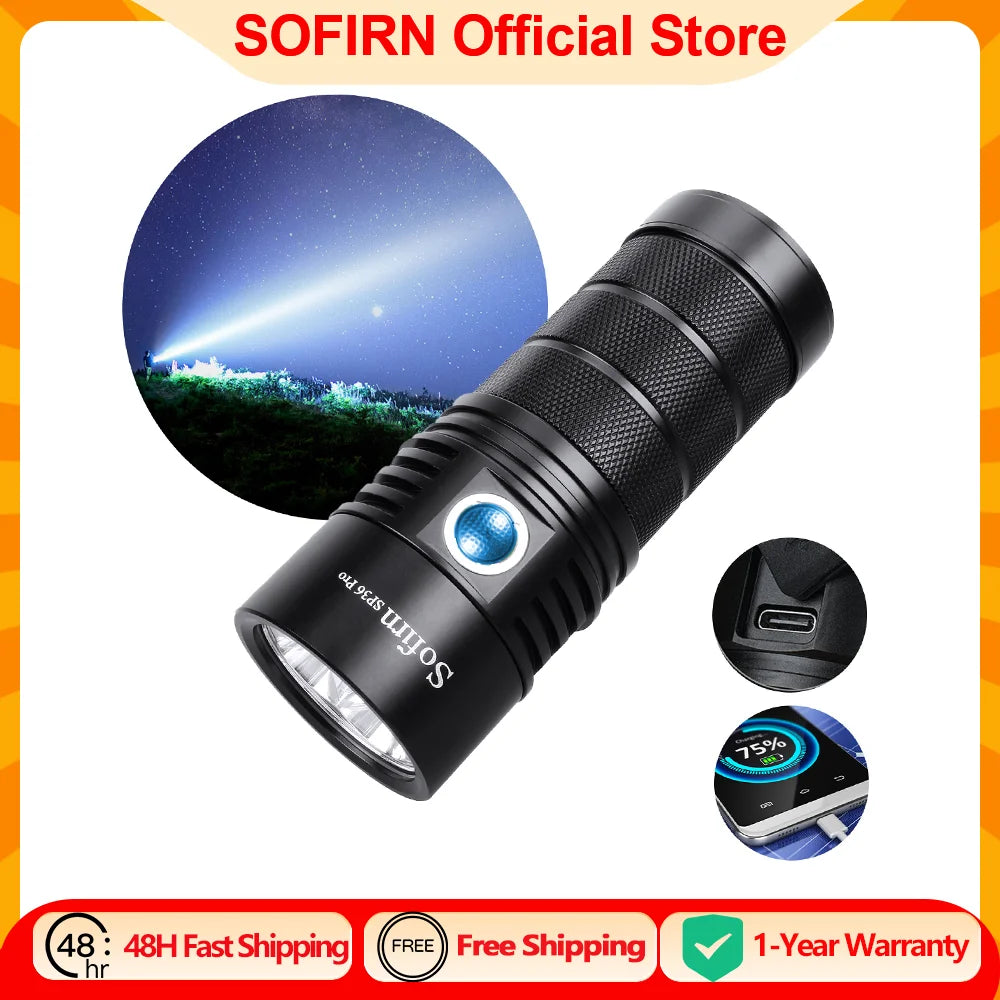 Sofirn SP36 Pro 8000lm Powerful LED Flashlight  4*SST40 USB C Rechargeable 18650 Torch