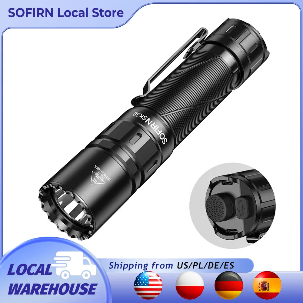 SOFIRN SK30 3000 High Lumen 6000K Flashlight USB C 21700 Rechargeable Pocket Torch with Dual Tail Switches