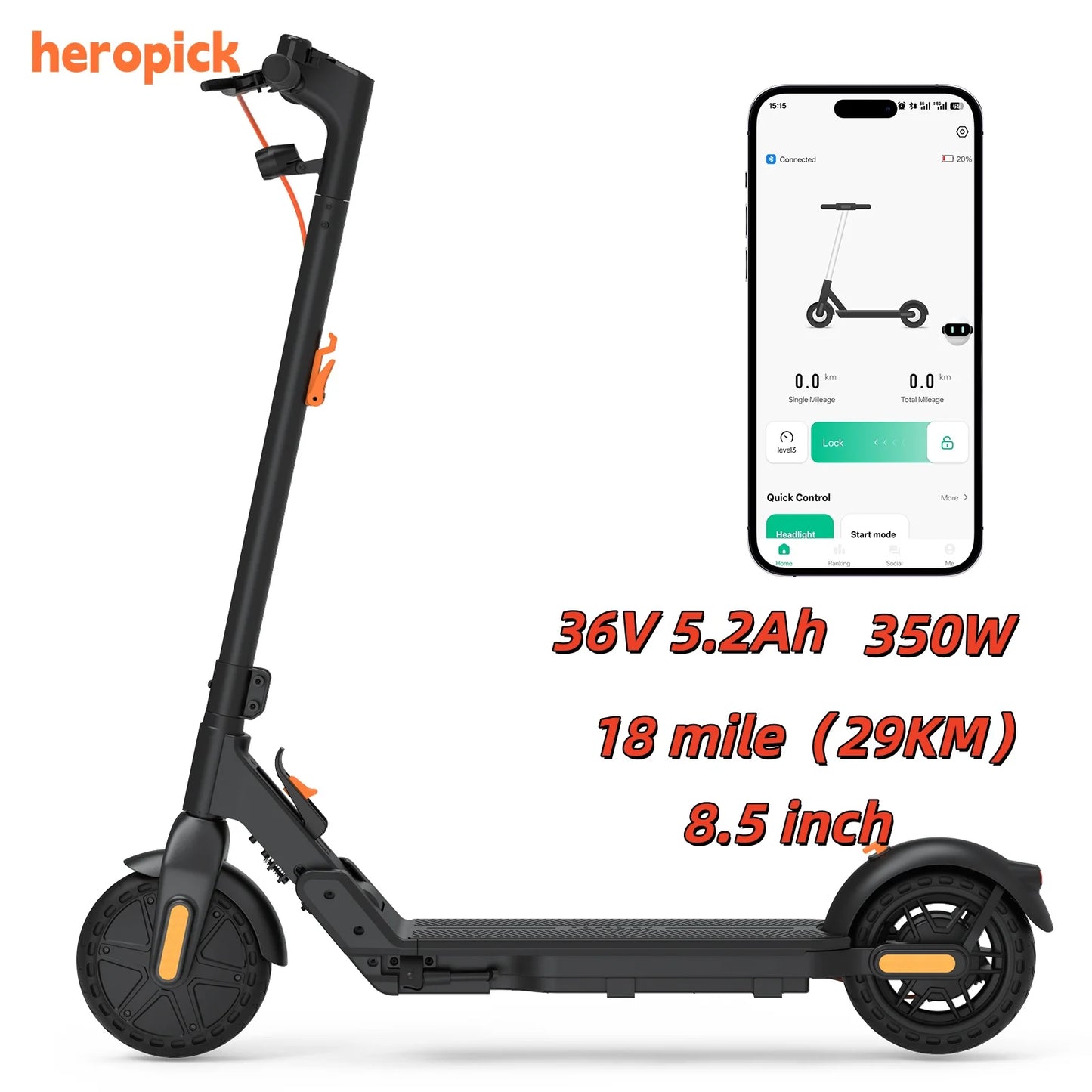 HeroPick C8 Electric Scooter 350W 19 MPH Foldable For Adults