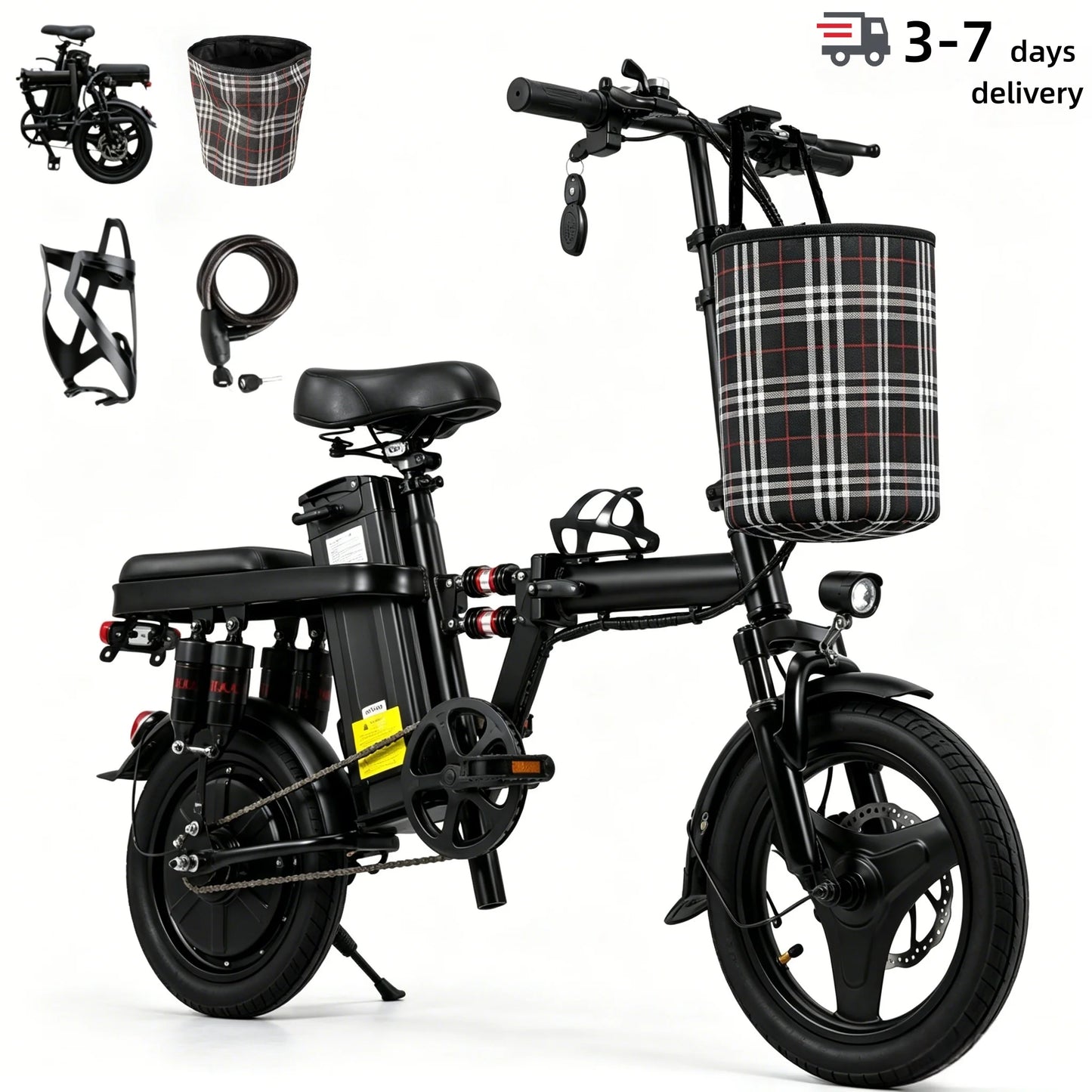 Foldable Adult Electric Bicycle Featuring Multiple Shock Absorbers