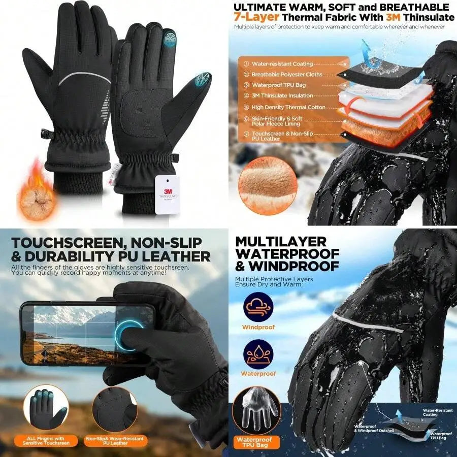 Winter Gloves Women Men Thermal Ski Gloves For Cold Weather With Warm Waterproof Touchscreen For Running Skiing Gift