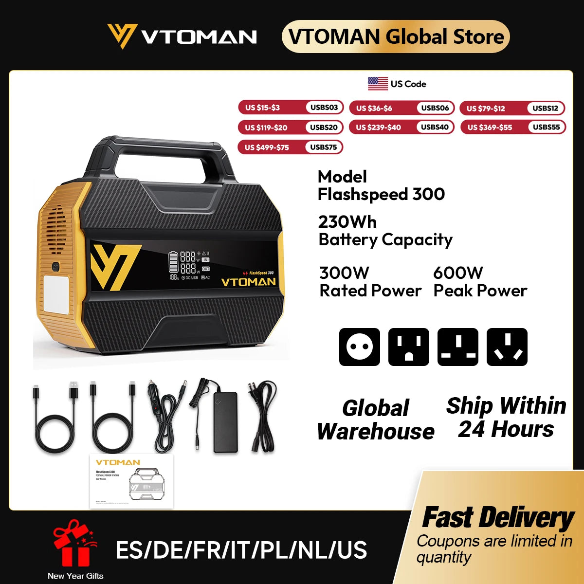 VTOMAN FlashSpeed 300 Portable Power Station For Camping Travel