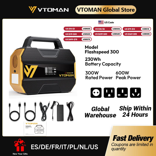 VTOMAN FlashSpeed 300 Portable Power Station For Camping Travel