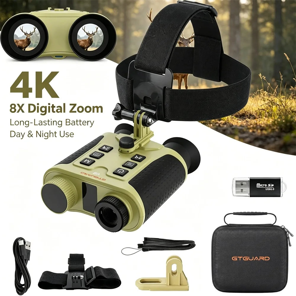 V6 8X Digital Zoom Night Vision Binoculars 4K Night Visions Goggles Hunting Scope Camera Telescope With Infrared Tactical Light