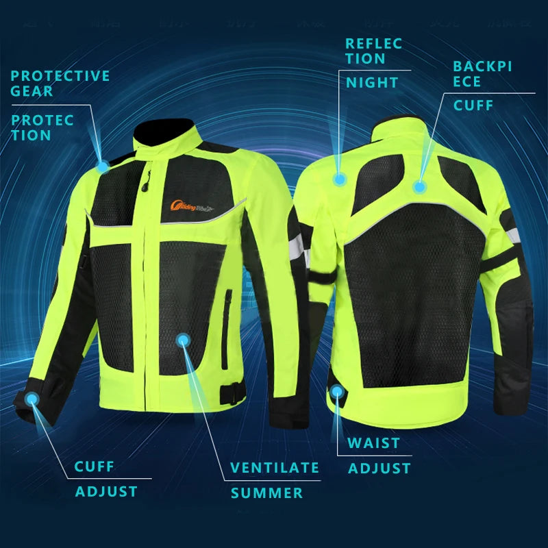 Motorcycle reflective night-time wear jacket, motorcycle protective gear pad jacket.