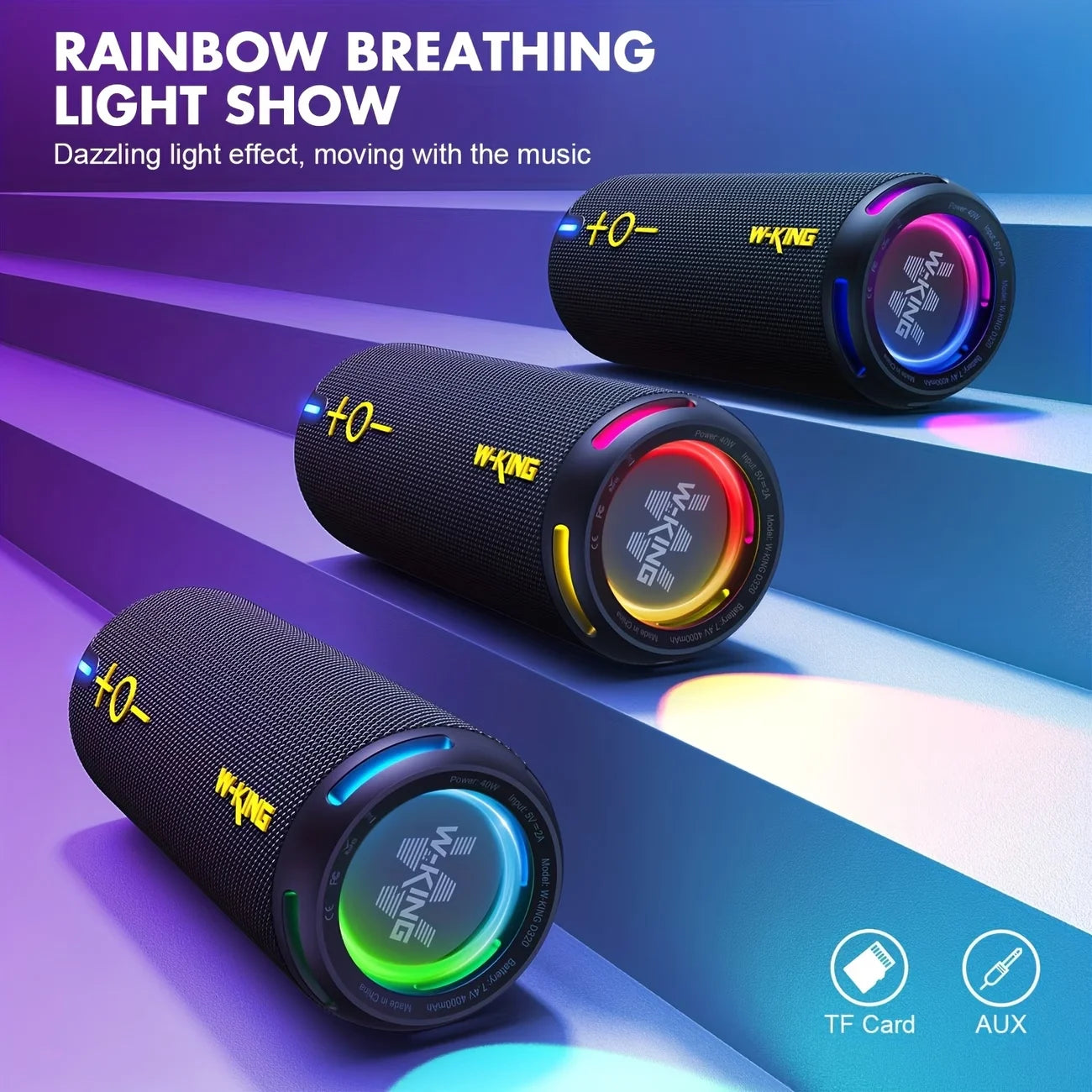 W-KING Bluetooth Speakers - IP67 Waterproof Outdoor Portable Wireless 40W HD 360° Stereo Surround Sound For Shower, Camping Home