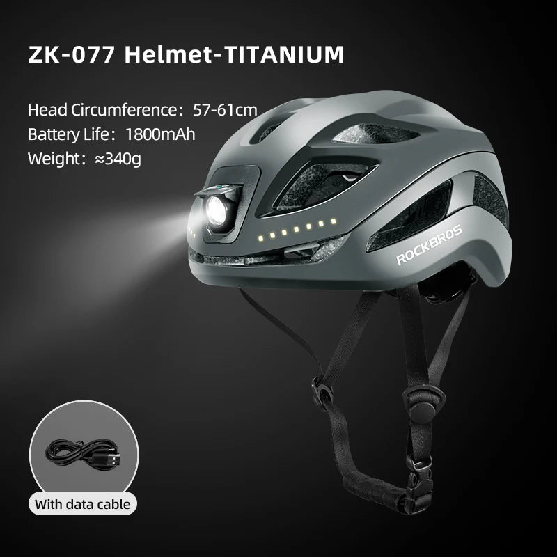 ROCKBROS Cycling Light Helmet Type-C Charging Electric LED Front Light Helmet Night Cycling Safety Helmet Bicycle Scooter Helmet