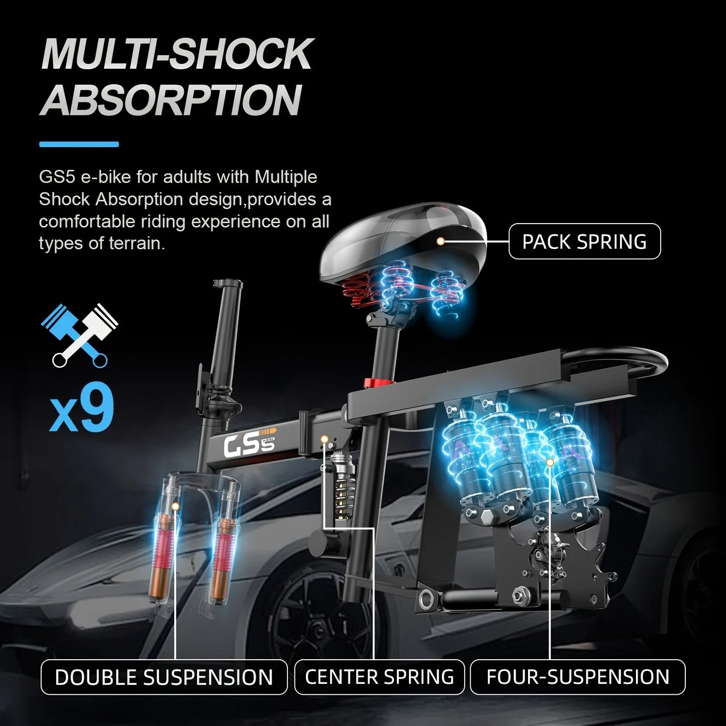 UPlee GS5 500W Peak Motor Electric Bike 48V15AH Removable Battery Electric Bicycle 14Inch Folding Multiple shock absorbers ebike