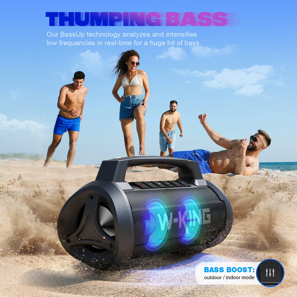 W-KING D10 120W MAX Bluetooth Speaker, IPX6 Waterproof Portable Music Box Wireless with 70W Deep Bass/Hi-Fi Audio/42H Play/LED Lights/MAC-in/Power Bank/TF/AUX, Outdoor Loud Big Boombox for Travel, Party, Home